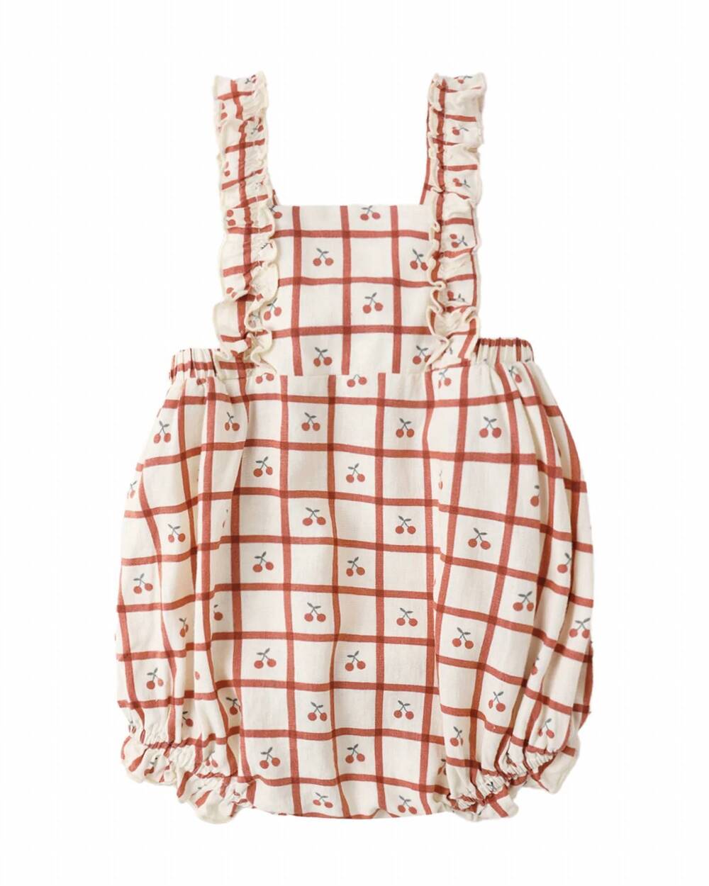 NEW RYLEE + CRU kid's chiara romper in natural /cherry check